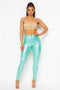 Super High Waisted Faux Leather Stretchy Skinny Jeans - Metallic Mint
